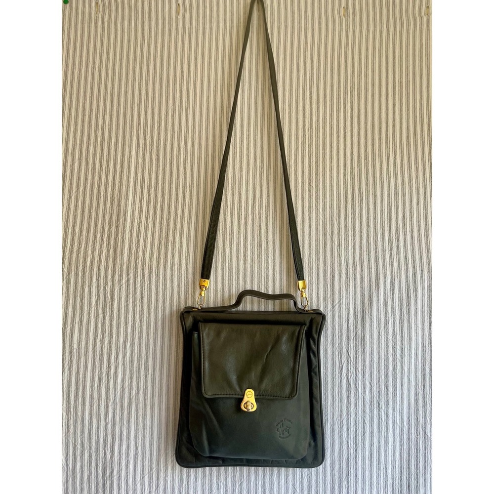 Atelier V Cuir Dark Green Leather Crossbody Bag Made in Canada Organizer Vintage